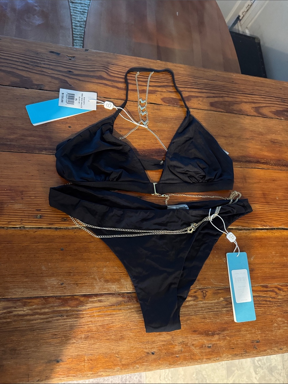 Black Women's Chain-Accent Bikini Set
